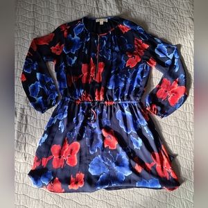 NWOT Michael Kors 1/4-Zip Front-Tie Long Sleeve Dress - Blue & Red, Size 14